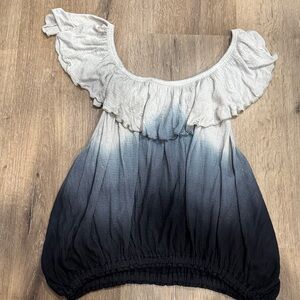Free People Ombre Ruffle Sleeve Blouse - blue and gray. Small.